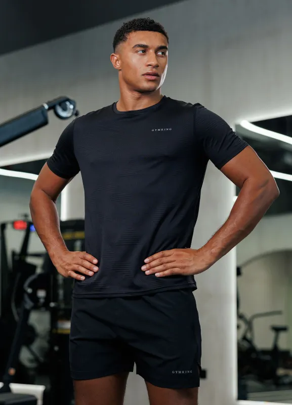 Gym King Geometric Knit Linear Tee - Black sold by The Gym King