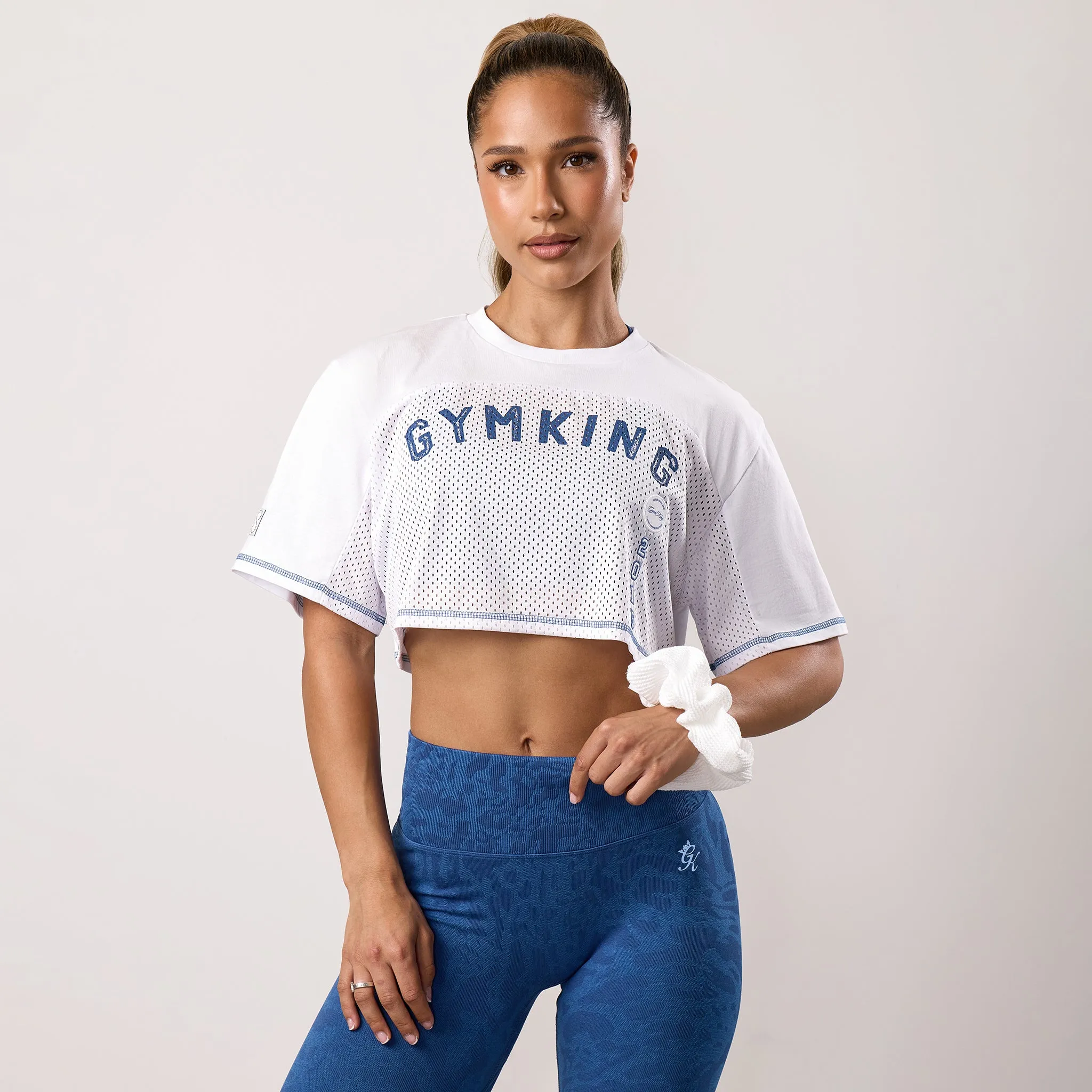 Gym King Limitless Crop Mesh Tee - White/Blue sold by The Gym King product image thumbnail 2