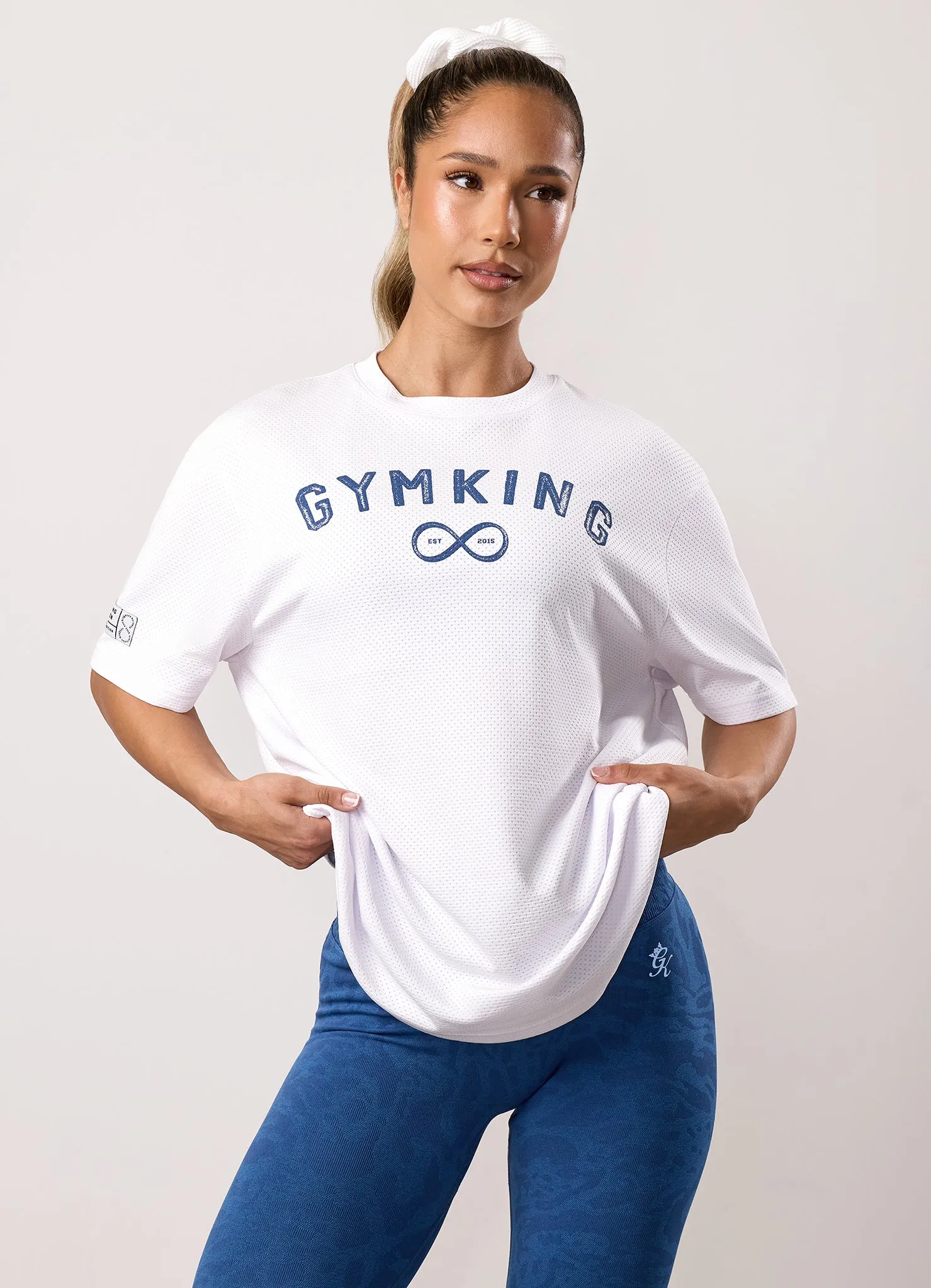 Gym King Limitless Mesh Boyfriend Tee - White/Blue sold by The Gym King
