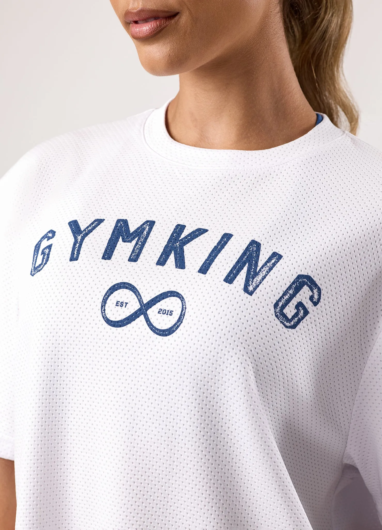 Gym King Limitless Mesh Boyfriend Tee - White/Blue sold by The Gym King product image thumbnail 5