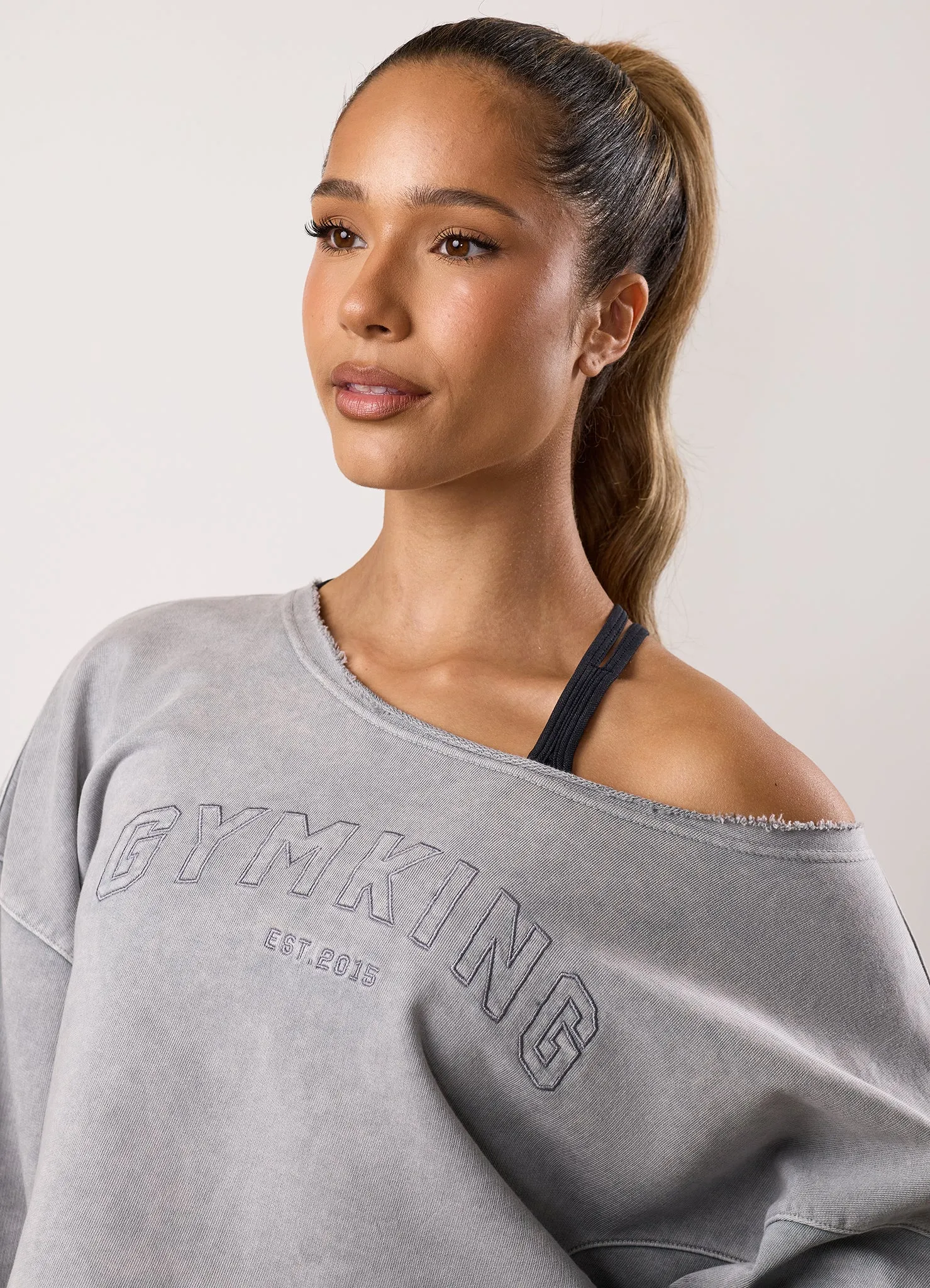 Gym King Limitless Crop Relaxed Fit Sweatshirt - Washed Light Grey sold by The Gym King product image thumbnail 4