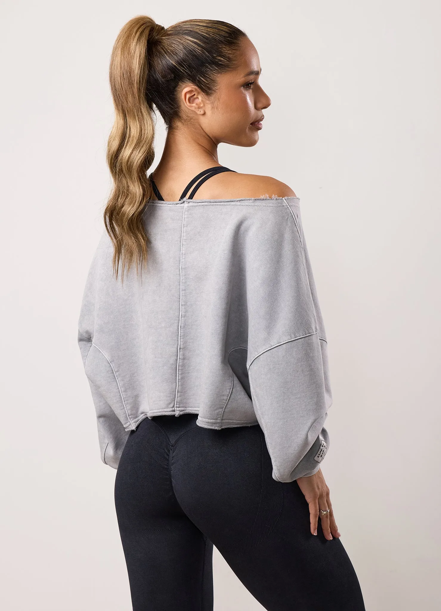 Gym King Limitless Crop Relaxed Fit Sweatshirt - Washed Light Grey sold by The Gym King product image thumbnail 3
