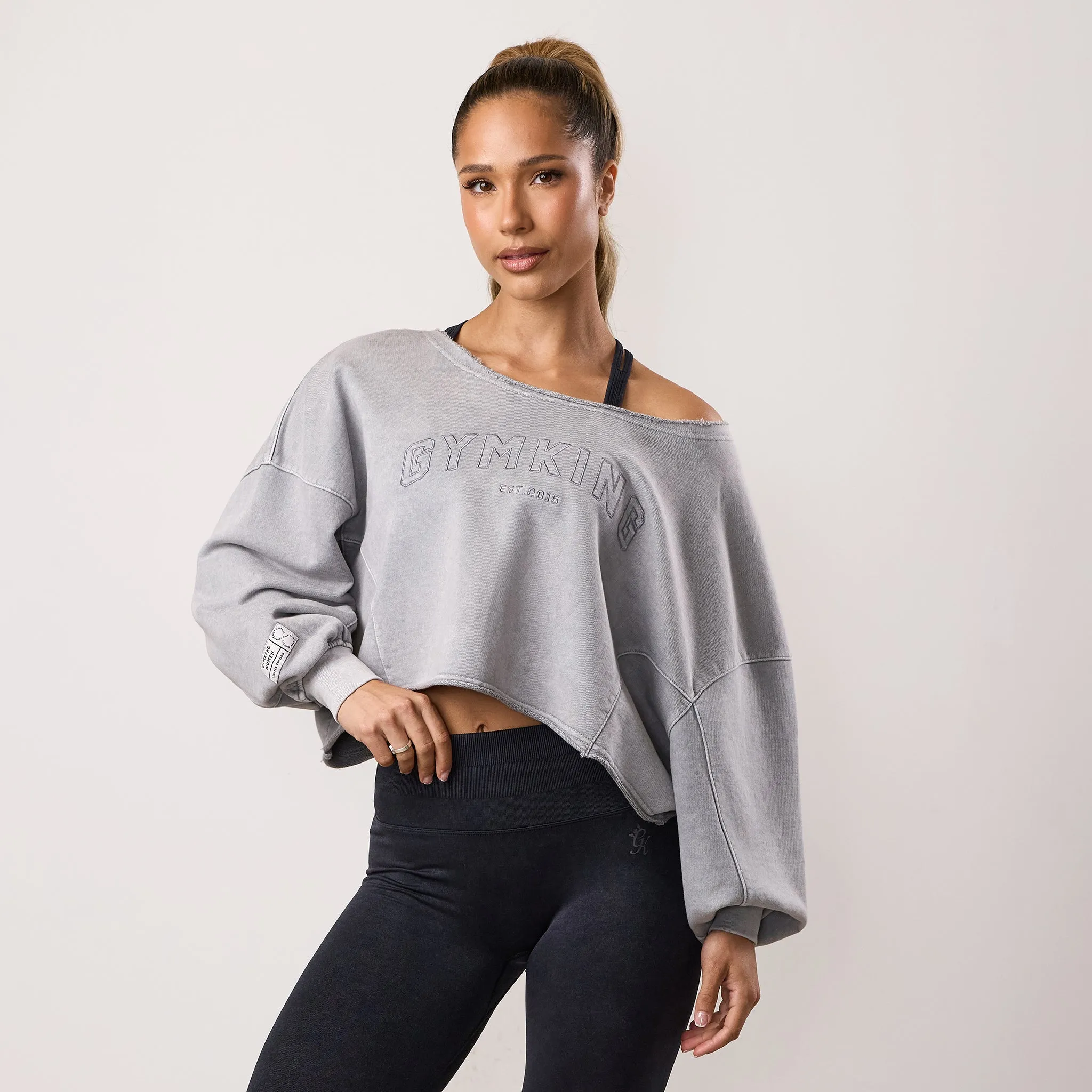 Gym King Limitless Crop Relaxed Fit Sweatshirt - Washed Light Grey sold by The Gym King product image thumbnail 2