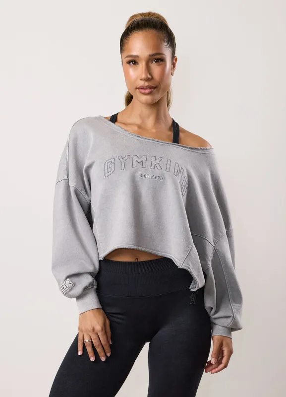Gym King Limitless Crop Relaxed Fit Sweatshirt - Washed Light Grey sold by The Gym King