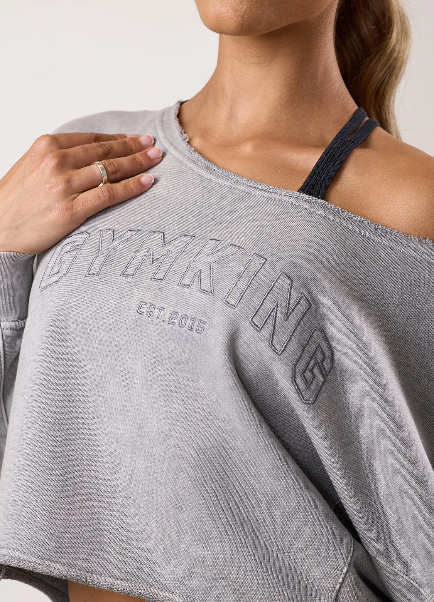 Gym King Limitless Crop Relaxed Fit Sweatshirt - Washed Light Grey sold by The Gym King product image thumbnail 5
