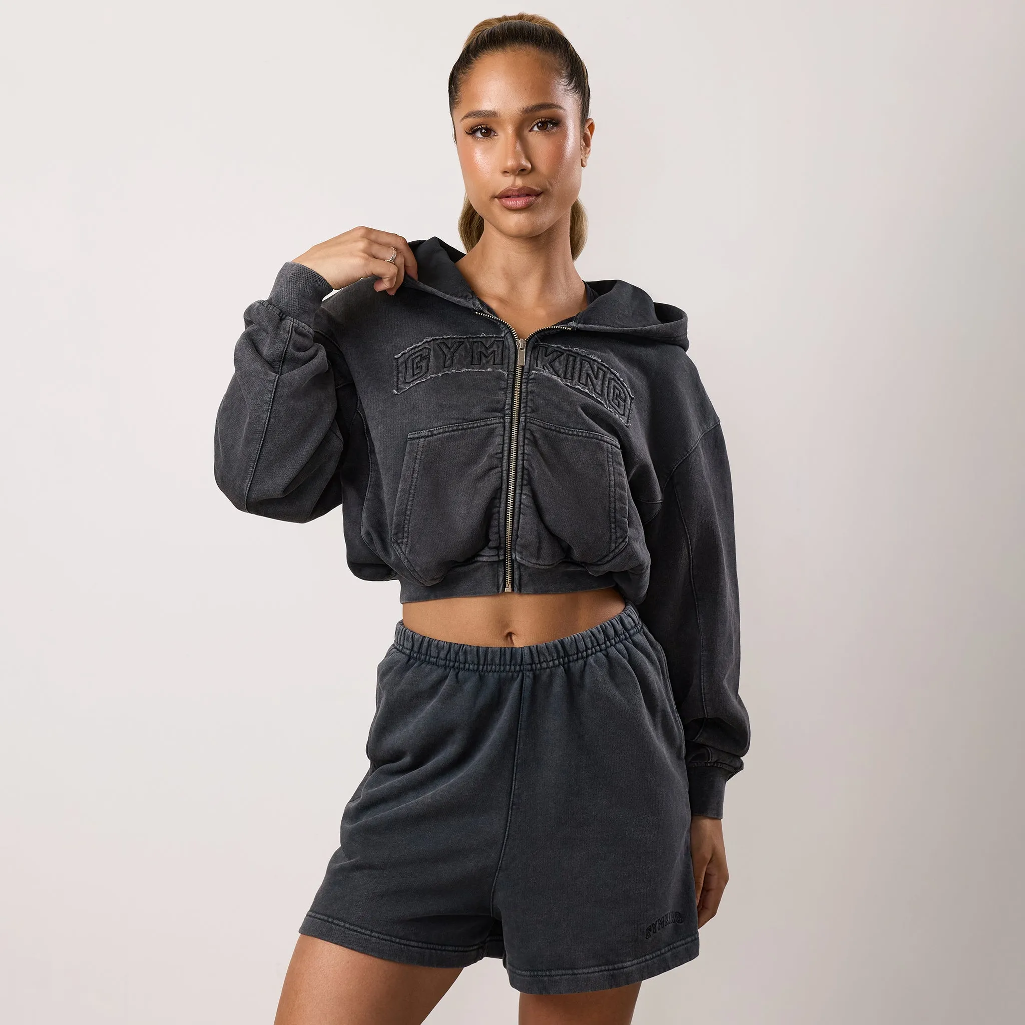 Gym King Limitless Relaxed Fit Full Zip Hood - Washed Black sold by The Gym King product image thumbnail 2