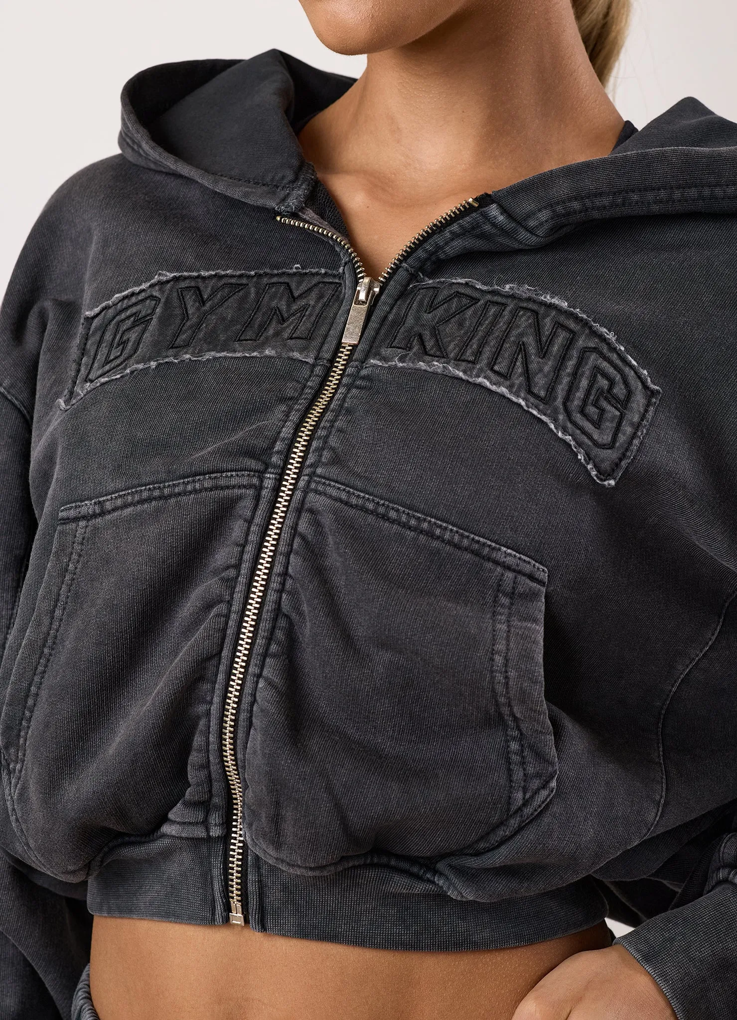 Gym King Limitless Relaxed Fit Full Zip Hood - Washed Black sold by The Gym King product image thumbnail 5