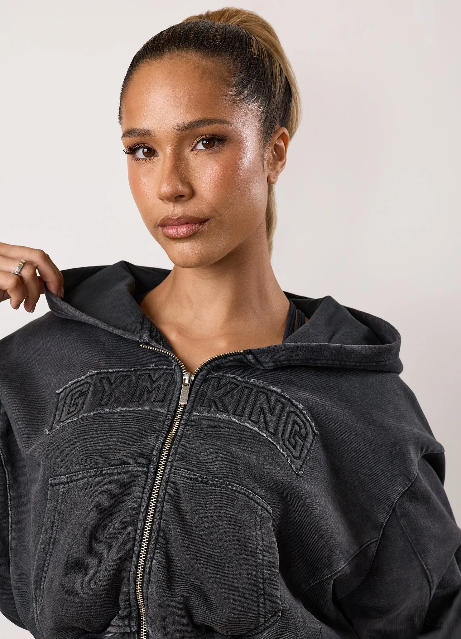 Gym King Limitless Relaxed Fit Full Zip Hood - Washed Black sold by The Gym King product image thumbnail 4