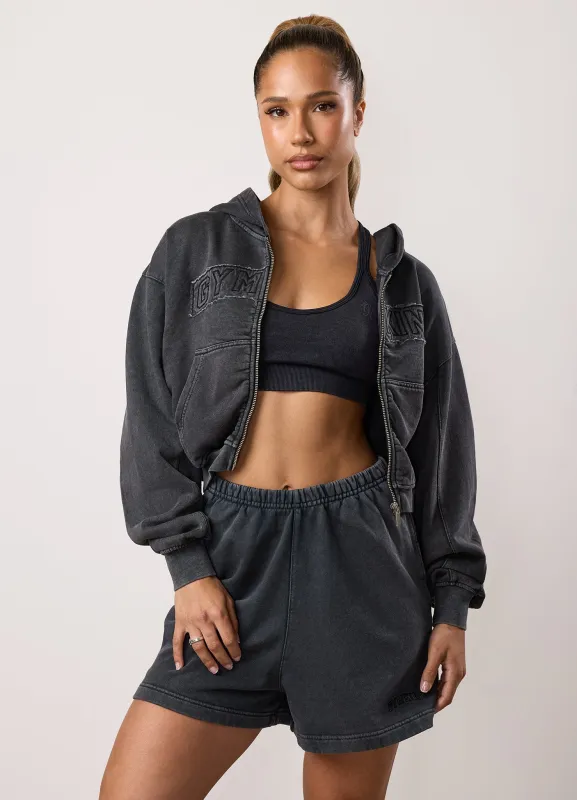 Gym King Limitless Relaxed Fit Full Zip Hood - Washed Black sold by The Gym King