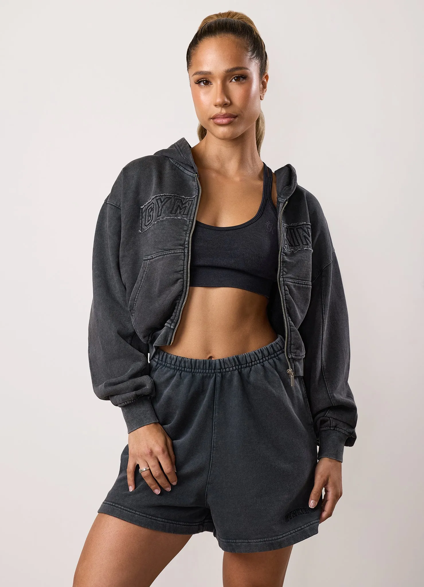 Gym King Limitless Relaxed Fit Full Zip Hood - Washed Black sold by The Gym King