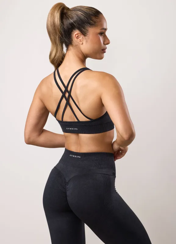 Gym King Limitless Seamless Sculpt Micro Bra - Black Acid Wash sold by The Gym King