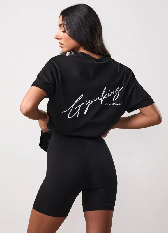 Gym King Script Mindset Jersey BF Tee - Black sold by The Gym King