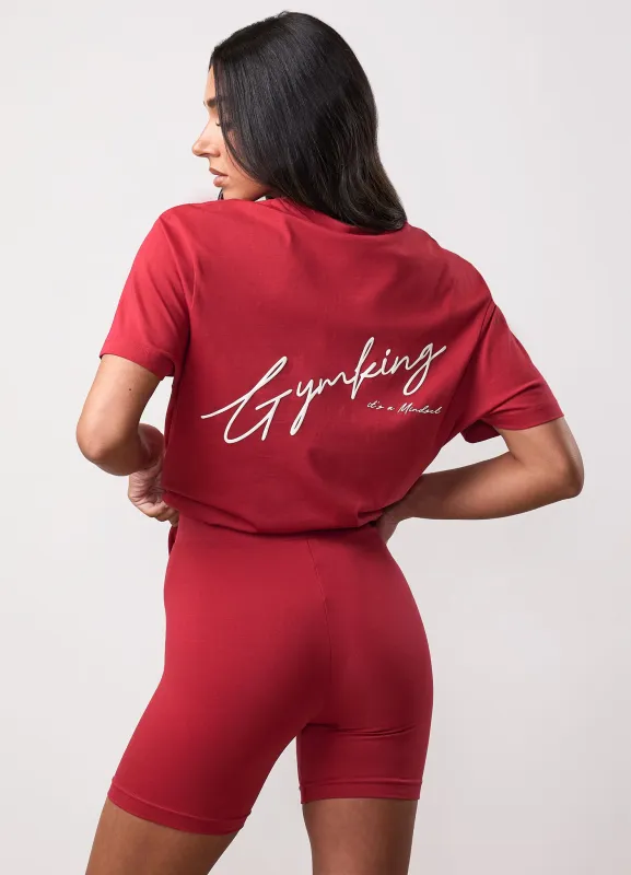 Gym King Script Mindset Jersey BF Tee - Burnt Cherry sold by The Gym King
