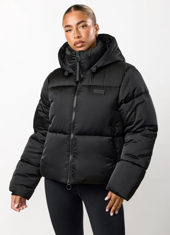 Gym King Cropped Padded Jacket - Hi-Shine Black sold by The Gym King