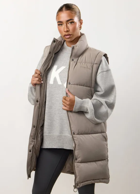 Gym King Padded Longline Gilet - Truffle sold by The Gym King
