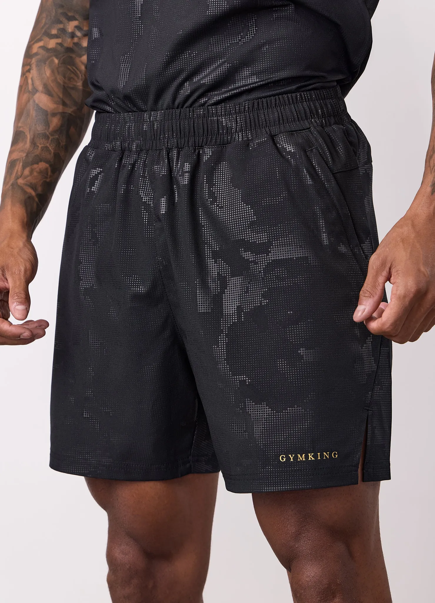 Gym King Debossed Camo Short 5" - Black/Gold sold by The Gym King