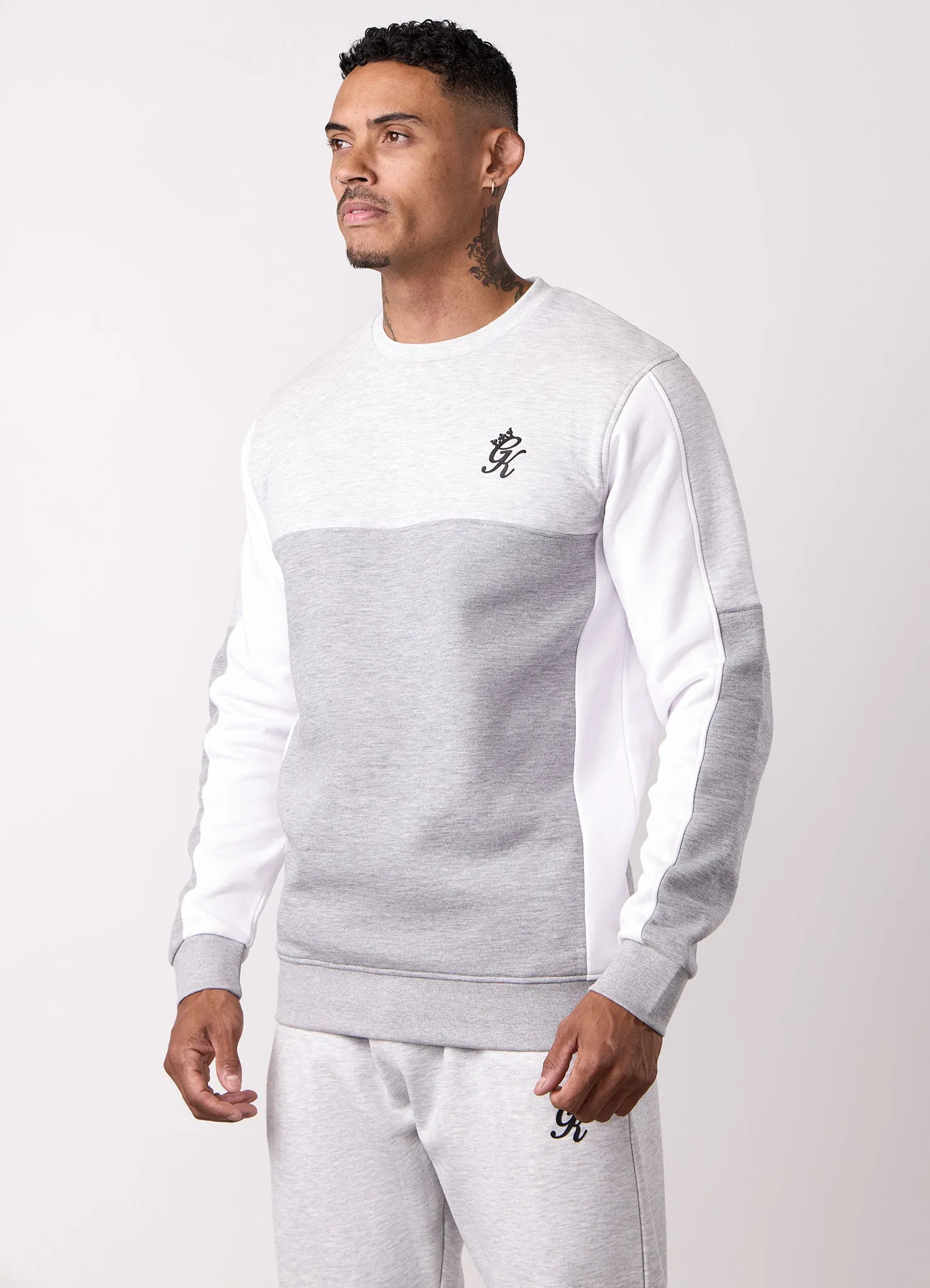 Gym King Contrast Panel Crew - Snow Marl/Grey Marl sold by The Gym King
