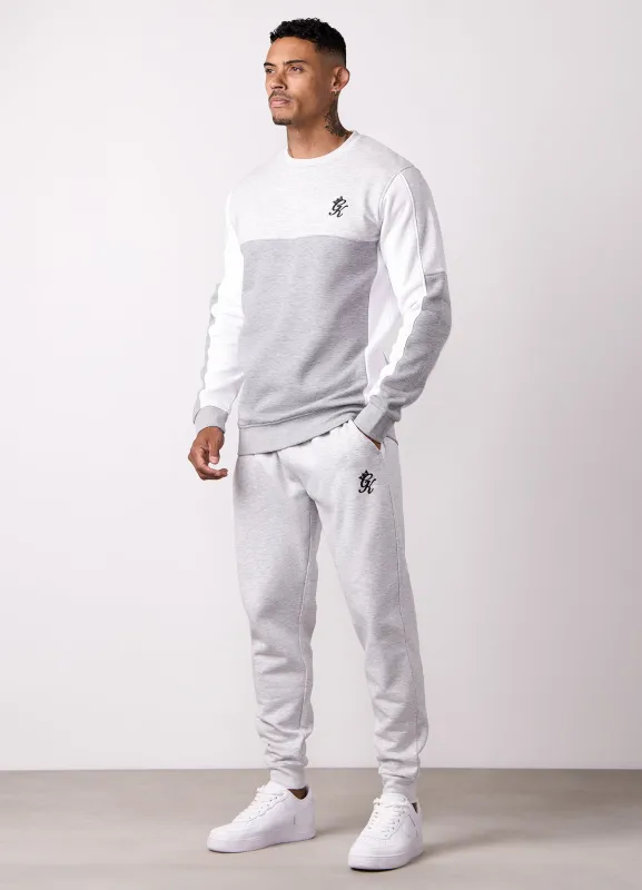 Gym King Contrast Panel Crew Tracksuit - Snow Marl/Grey Marl sold by The Gym King