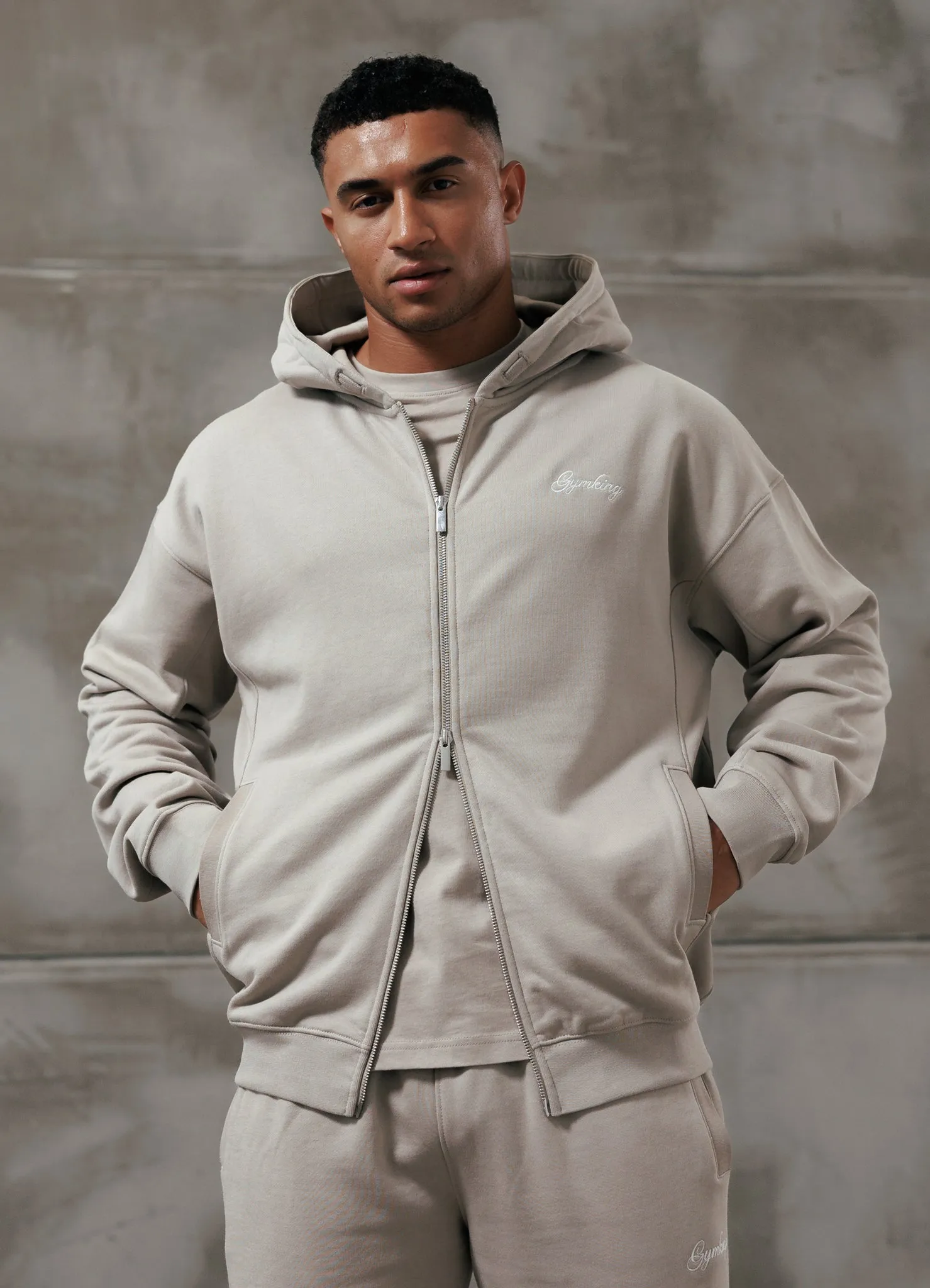 Gym King Script Relaxed Fit Hood Tracksuit - Light Sand sold by The Gym King product image thumbnail 3