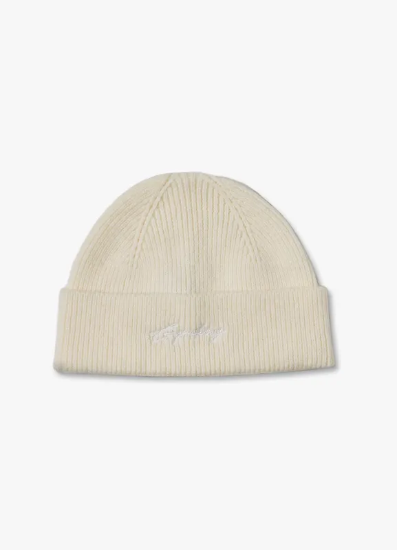Gym King Script Rib Knit Beanie - Cream sold by The Gym King