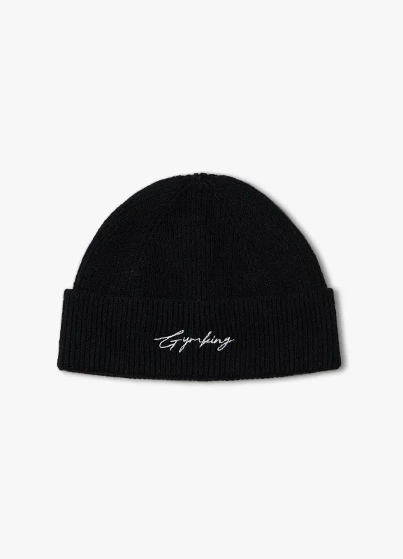 Gym King Script Rib Knit Beanie - Black sold by The Gym King