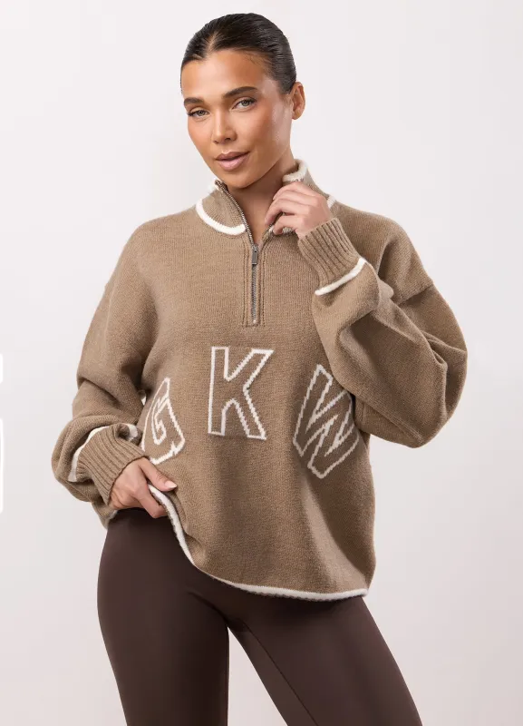 Gym King Restore Knit 1/4 Zip Funnel - Truffle sold by The Gym King