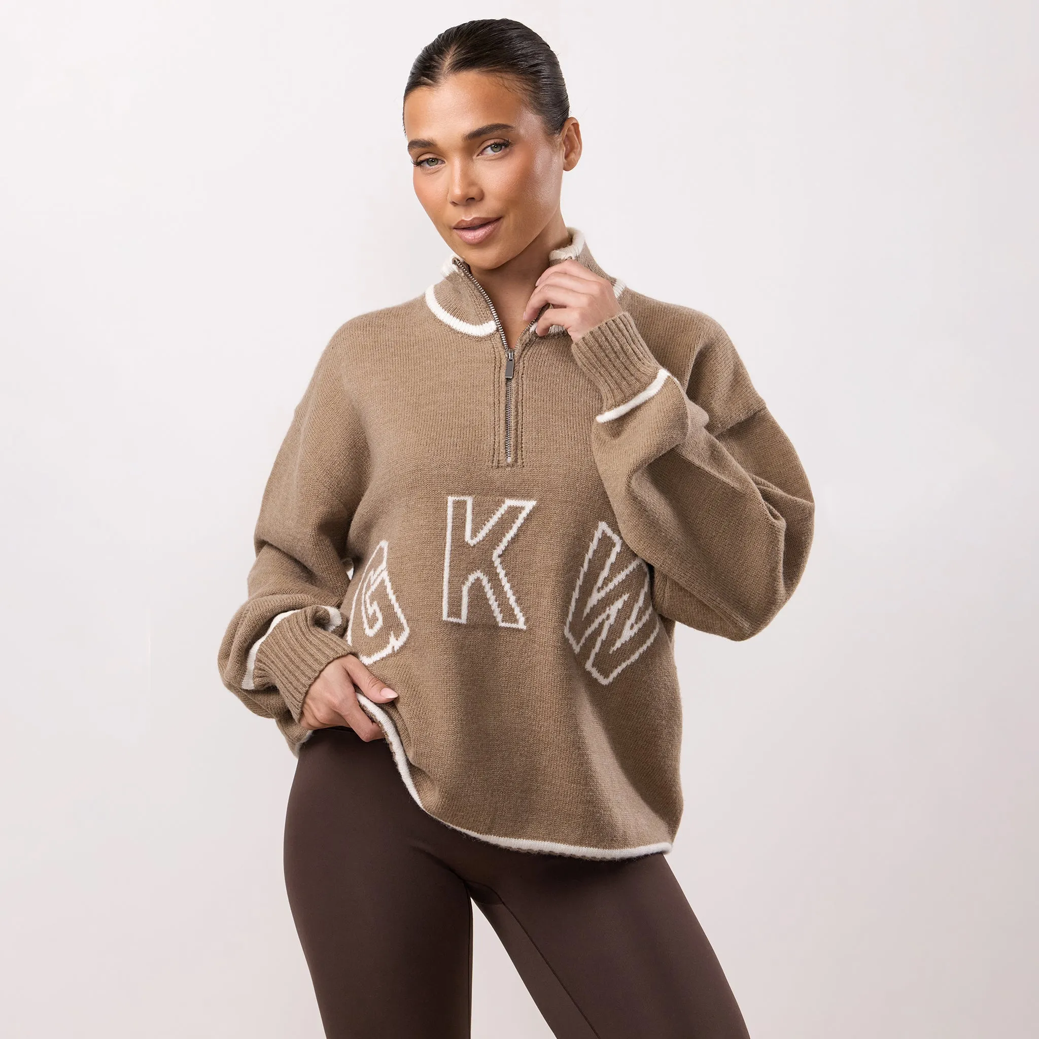 Gym King Restore Knit 1/4 Zip Funnel - Truffle sold by The Gym King product image thumbnail 2