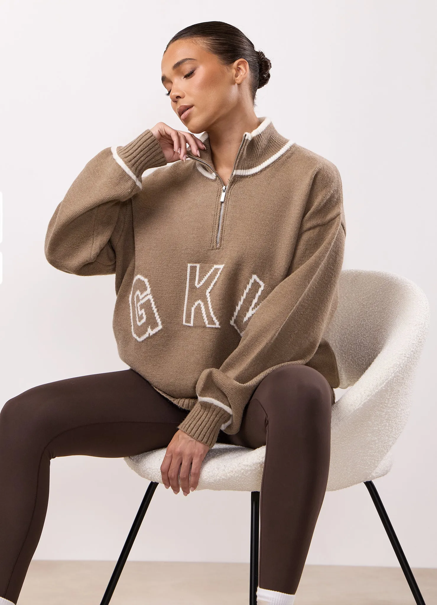 Gym King Restore Knit 1/4 Zip Funnel - Truffle sold by The Gym King product image thumbnail 5