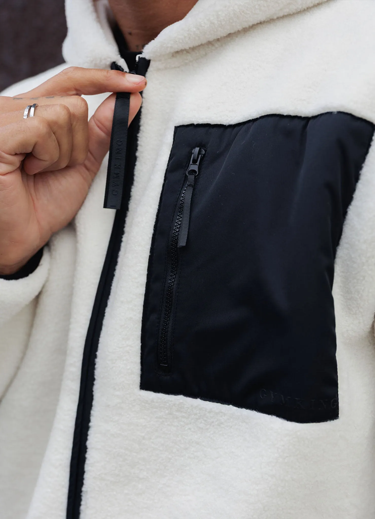 Gym King Linear Full Zip Borg Jacket - Cream sold by The Gym King product image thumbnail 4