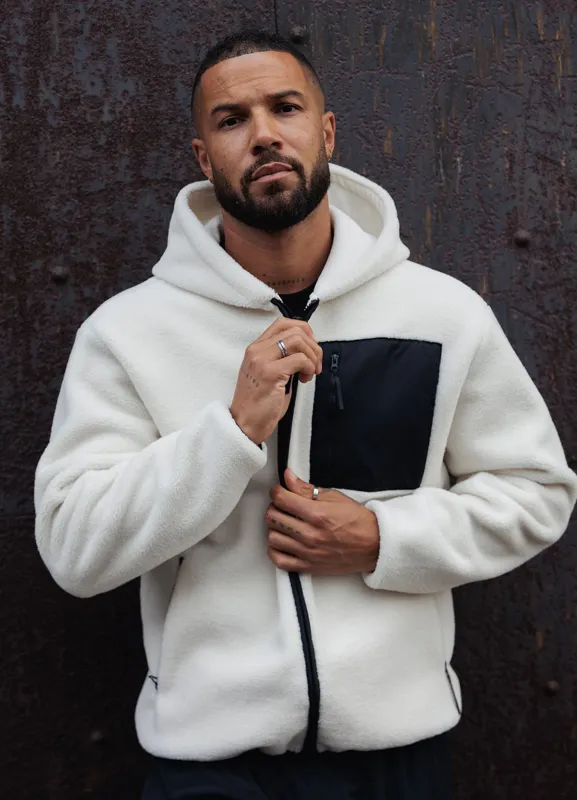 Gym King Linear Full Zip Borg Jacket - Cream sold by The Gym King