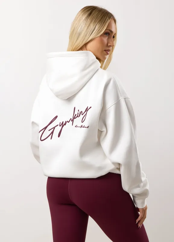 Gym King Script Mindset Relaxed Fit Hood - Cream/Fig sold by The Gym King