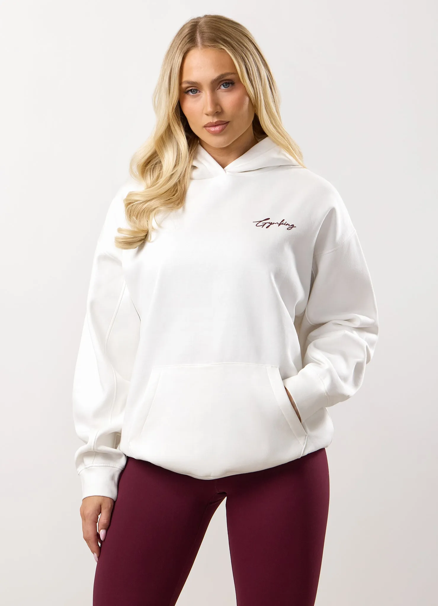 Gym King Script Mindset Relaxed Fit Hood - Cream/Fig sold by The Gym King product image thumbnail 3