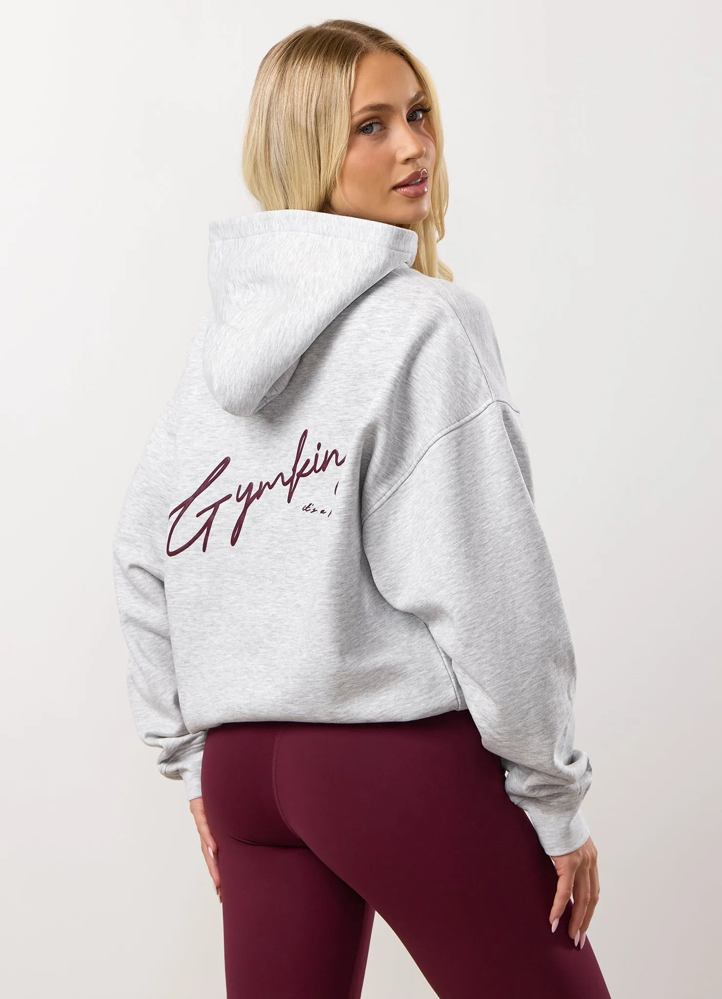 Gym King Script Mindset Relaxed Fit Hood - Snow Marl sold by The Gym King