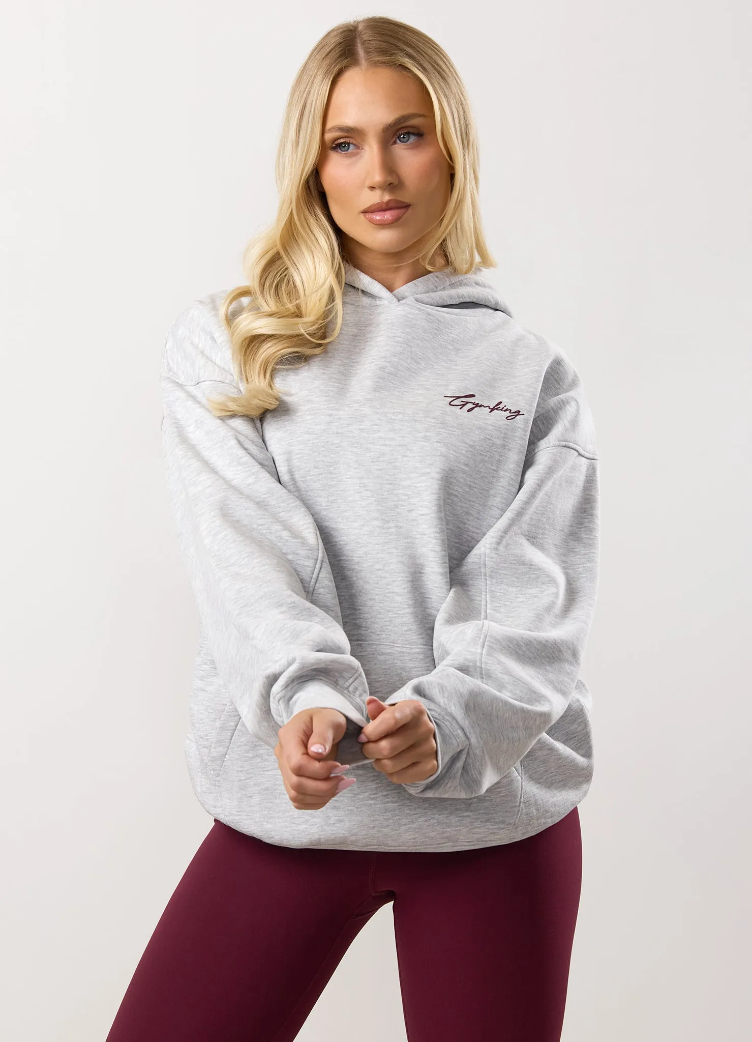 Gym King Script Mindset Relaxed Fit Hood - Snow Marl sold by The Gym King product image thumbnail 3