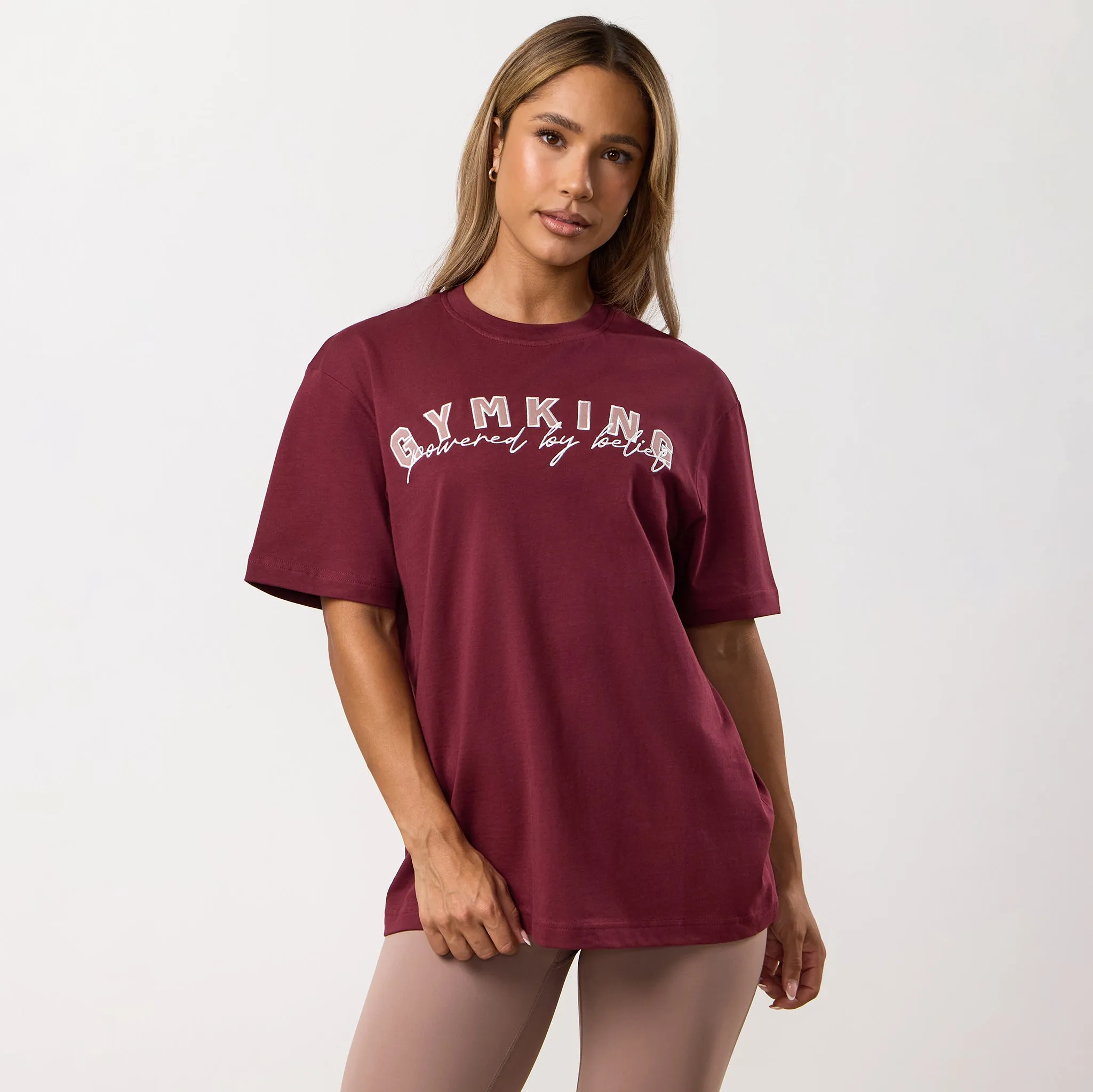 Gym King Powered By Belief BF Tee - Deep Cherry sold by The Gym King product image thumbnail 2