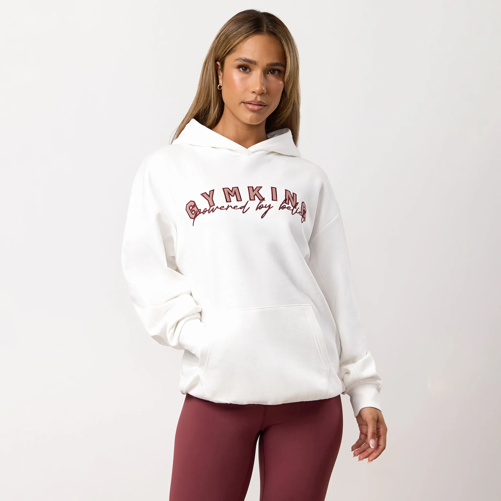 Gym King Powered By Belief Relaxed Fit Hood - Cream sold by The Gym King product image thumbnail 2