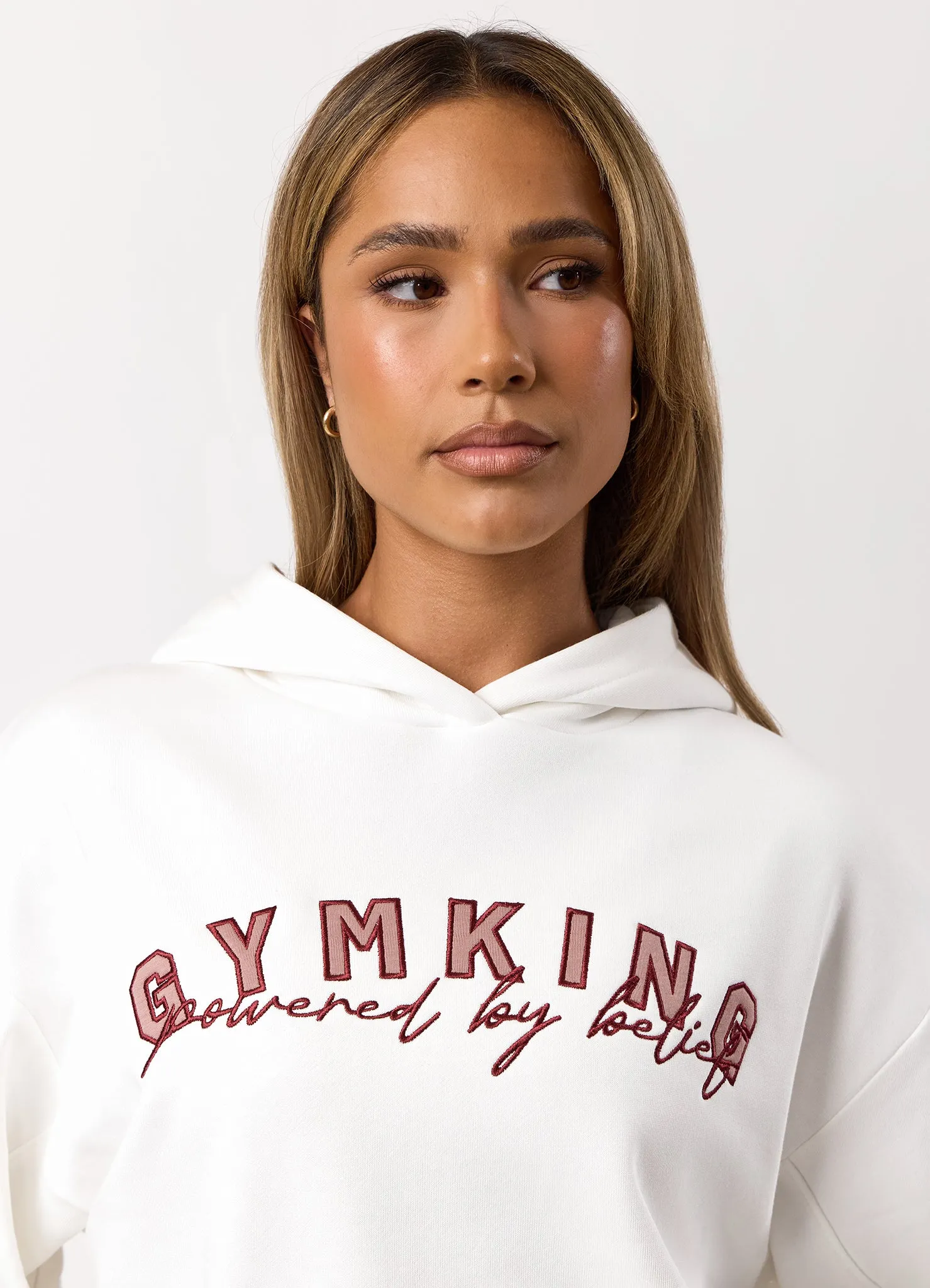 Gym King Powered By Belief Relaxed Fit Hood - Cream sold by The Gym King product image thumbnail 5