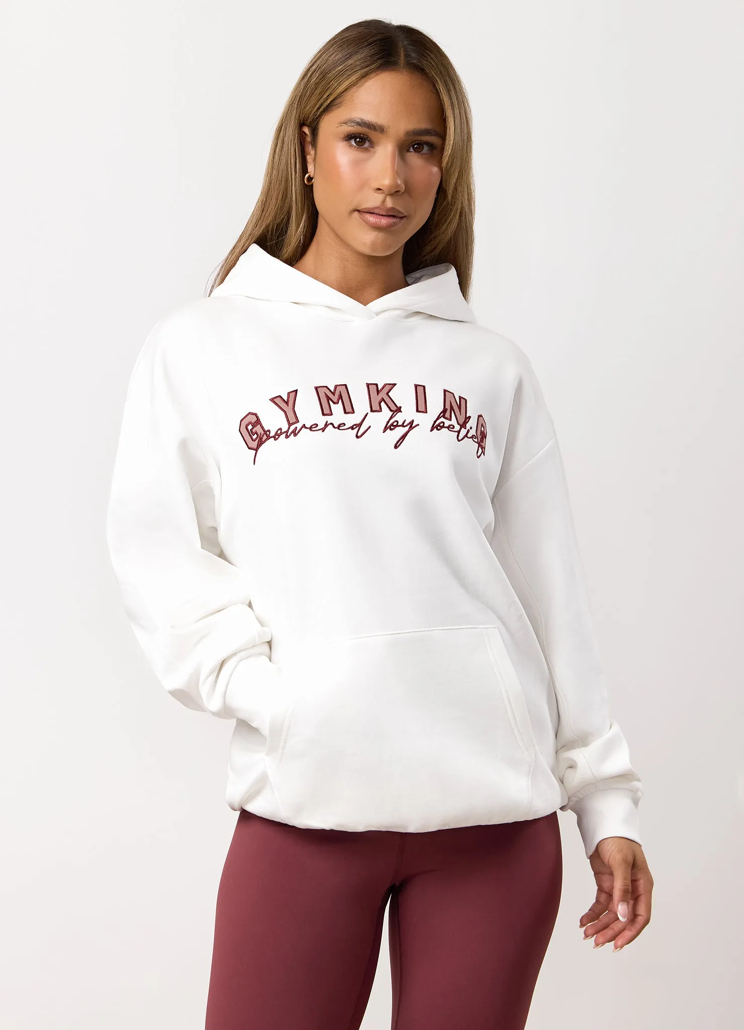 Gym King Powered By Belief Relaxed Fit Hood - Cream sold by The Gym King product image thumbnail 4