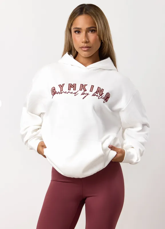 Gym King Powered By Belief Relaxed Fit Hood - Cream sold by The Gym King