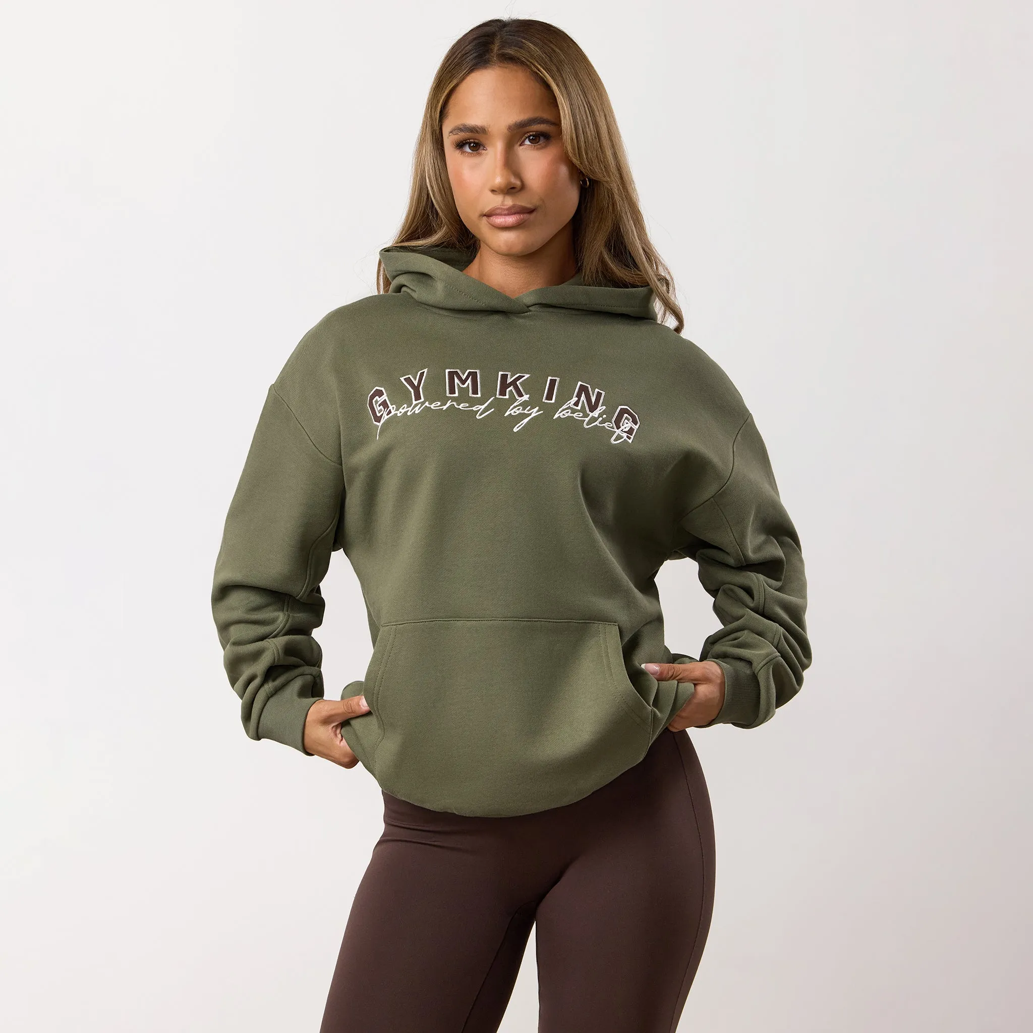 Gym King Powered By Belief Relaxed Fit Hood - Warm Khaki sold by The Gym King product image thumbnail 2