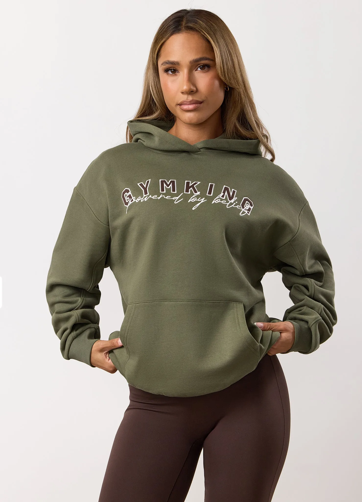 Gym King Powered By Belief Relaxed Fit Hood - Warm Khaki sold by The Gym King