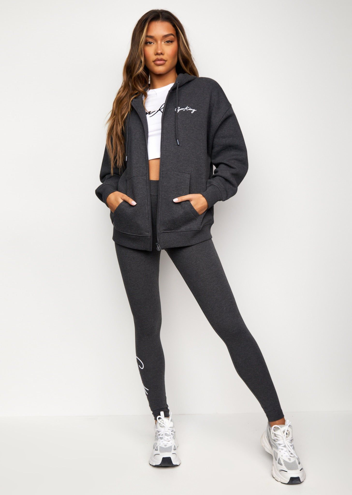 Gym King Script Oversized Fz Hood - Charcoal Marl/White sold by The Gym King product image thumbnail 6