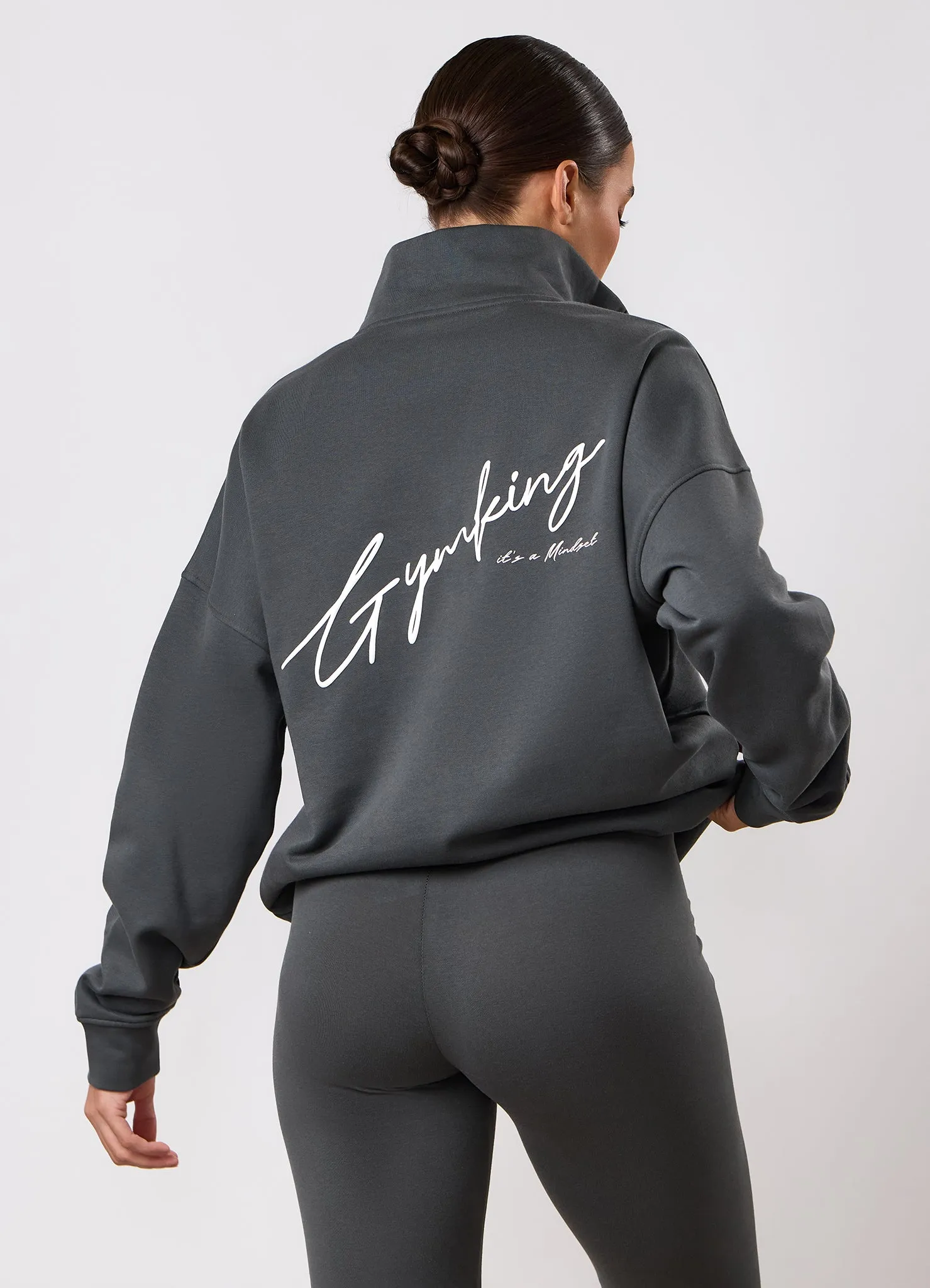 Gym King Script Mindset 1/4 Zip Funnel - Green Smoke sold by The Gym King