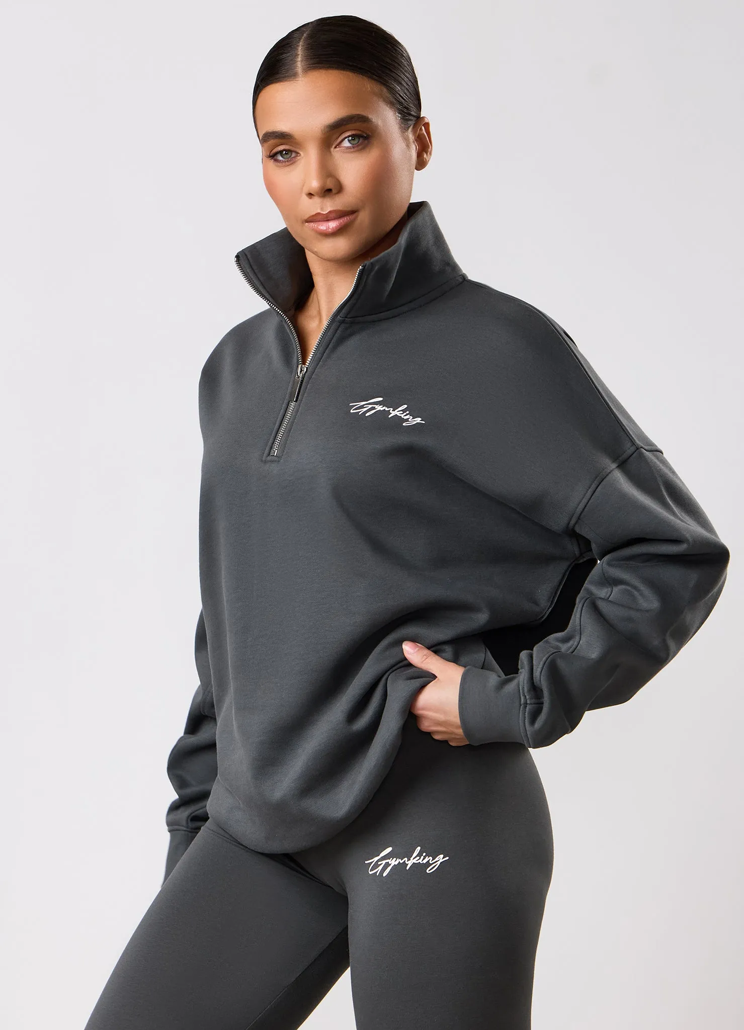 Gym King Script Mindset 1/4 Zip Funnel - Green Smoke sold by The Gym King product image thumbnail 3