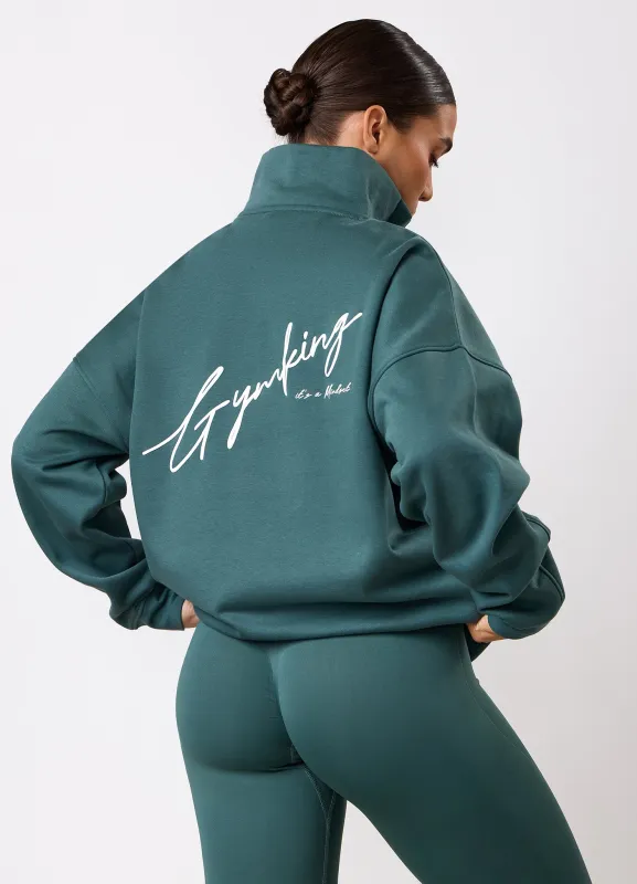Gym King Script Mindset 1/4 Zip Funnel - Pine Green sold by The Gym King