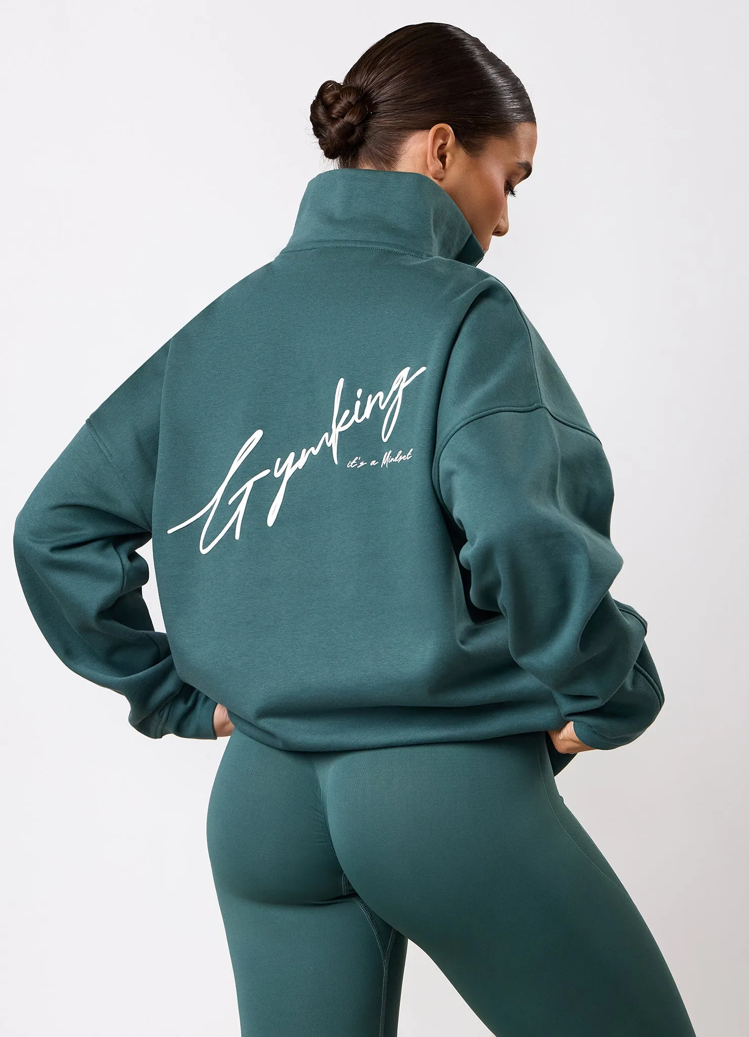 Gym King Script Mindset 1/4 Zip Funnel - Pine Green sold by The Gym King