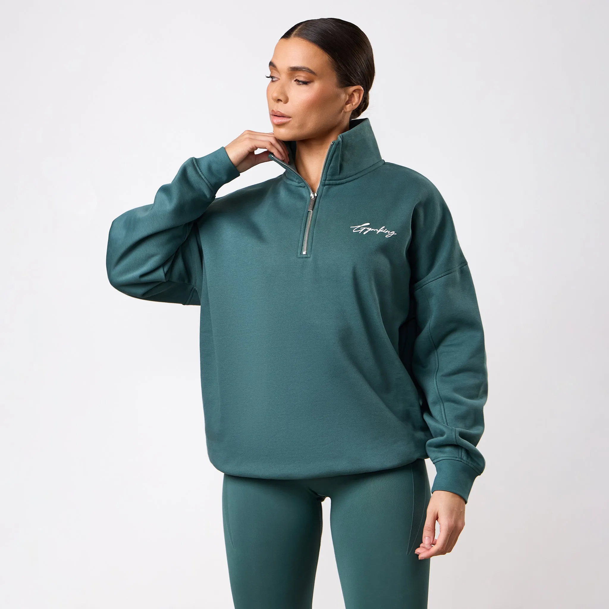 Gym King Script Mindset 1/4 Zip Funnel - Pine Green sold by The Gym King product image thumbnail 2