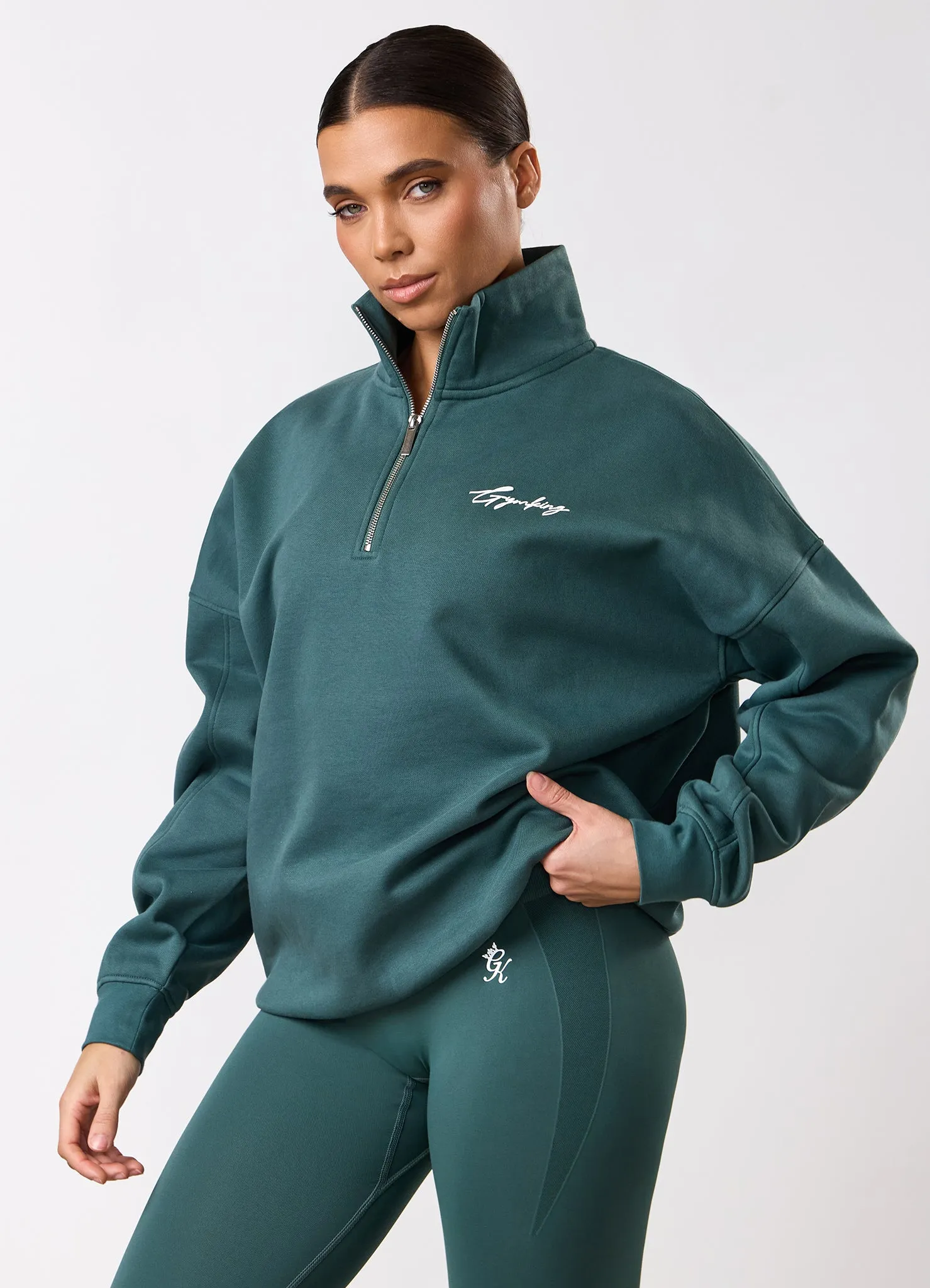 Gym King Script Mindset 1/4 Zip Funnel - Pine Green sold by The Gym King product image thumbnail 3
