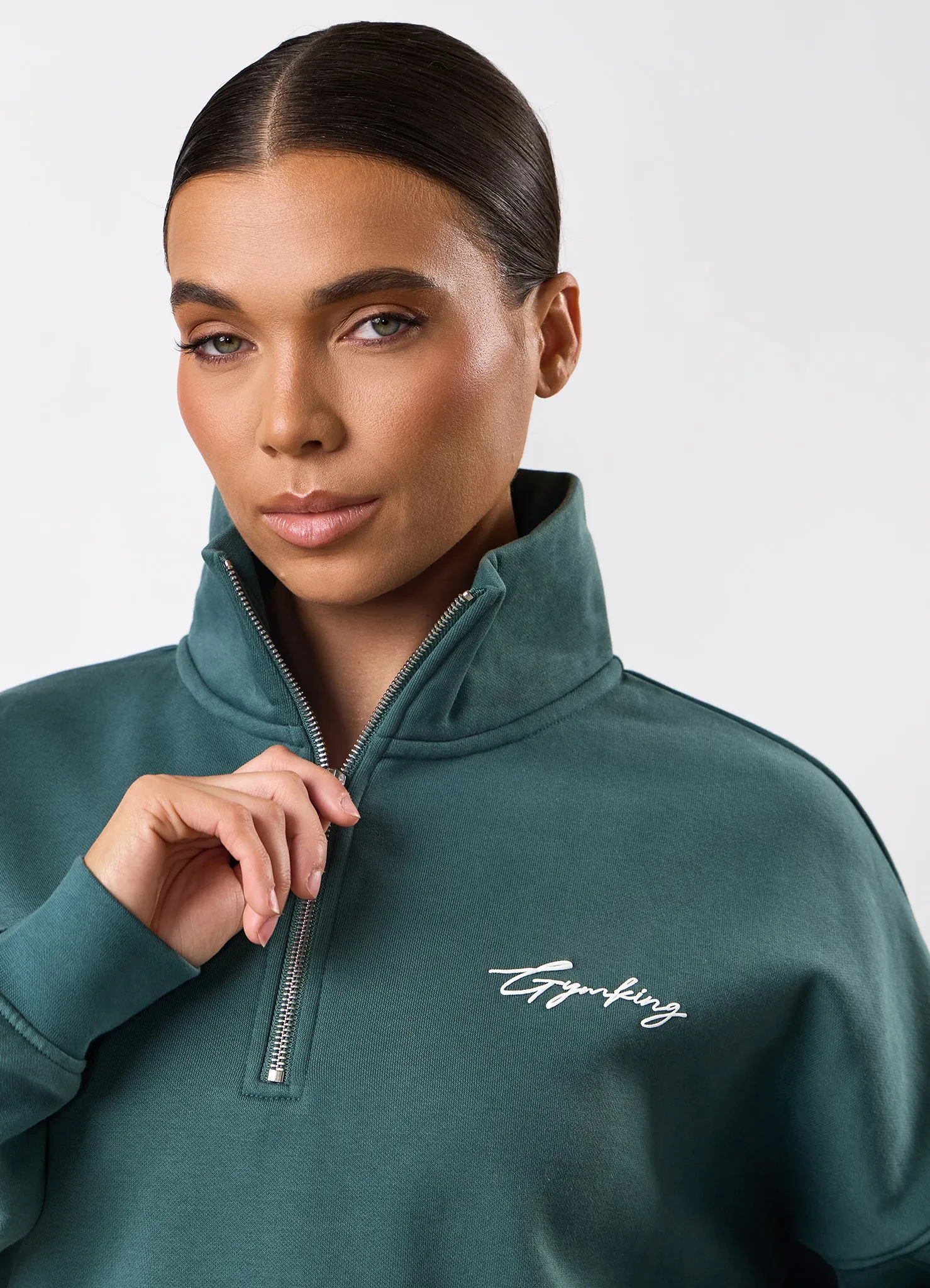 Gym King Script Mindset 1/4 Zip Funnel - Pine Green sold by The Gym King product image thumbnail 5