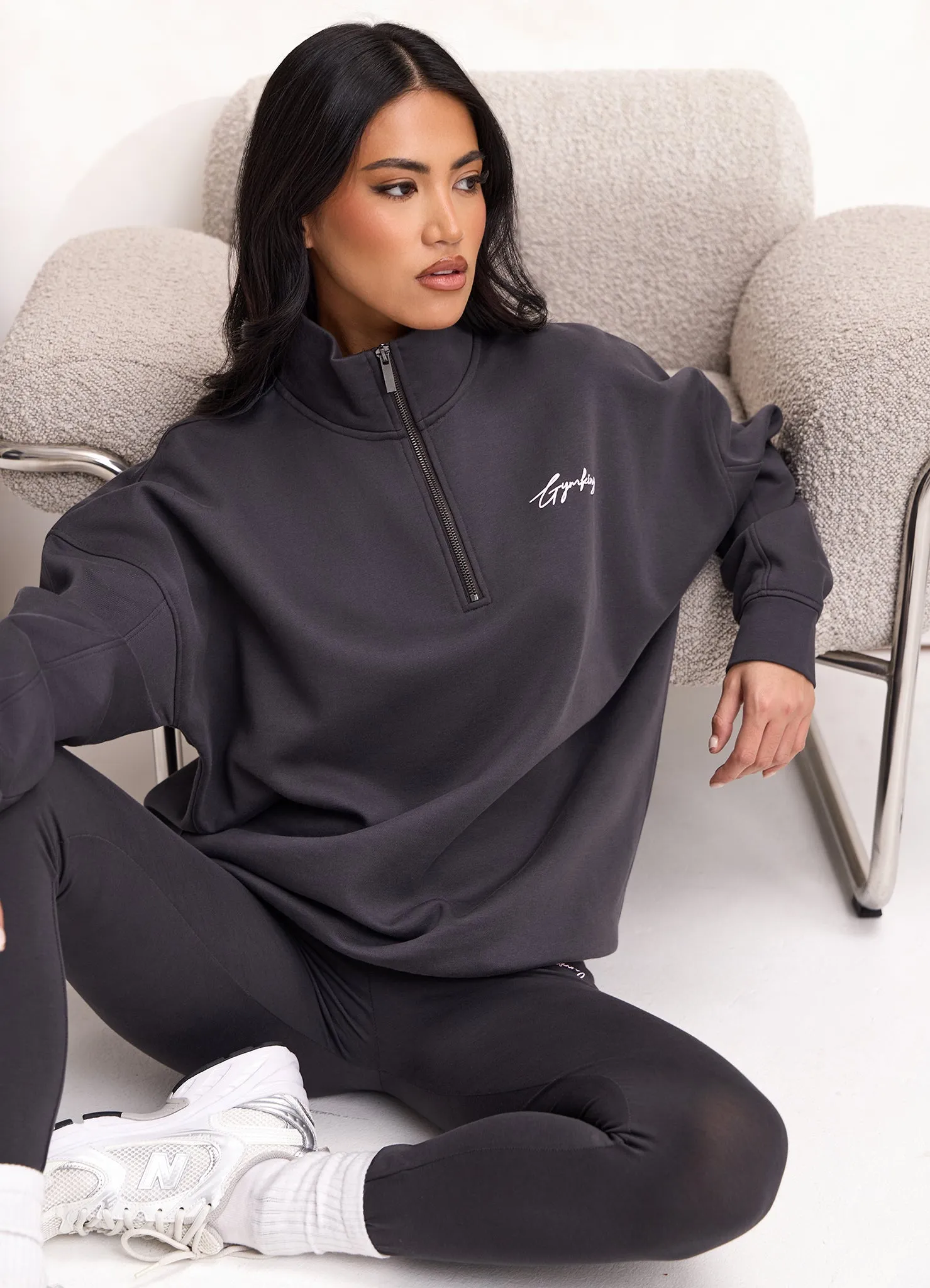Gym King Script Mindset 1/4 Zip Funnel - Dark Pewter sold by The Gym King product image thumbnail 3